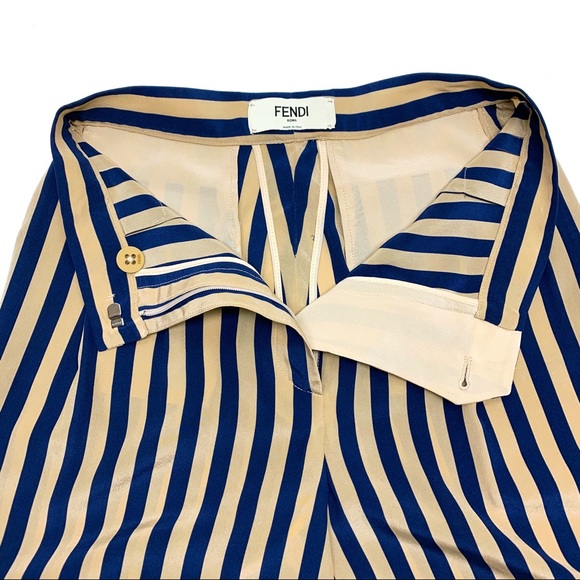 Fendi Pants - Fendi High Rise Blue Beige Stripe Pants with Cuff